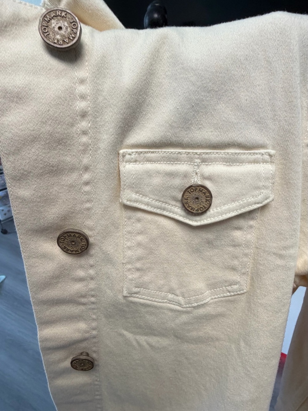 DENIM TopMark Cream Ruffle Hem Fringe Denim Jacket - Size L - Picture 6 of 15